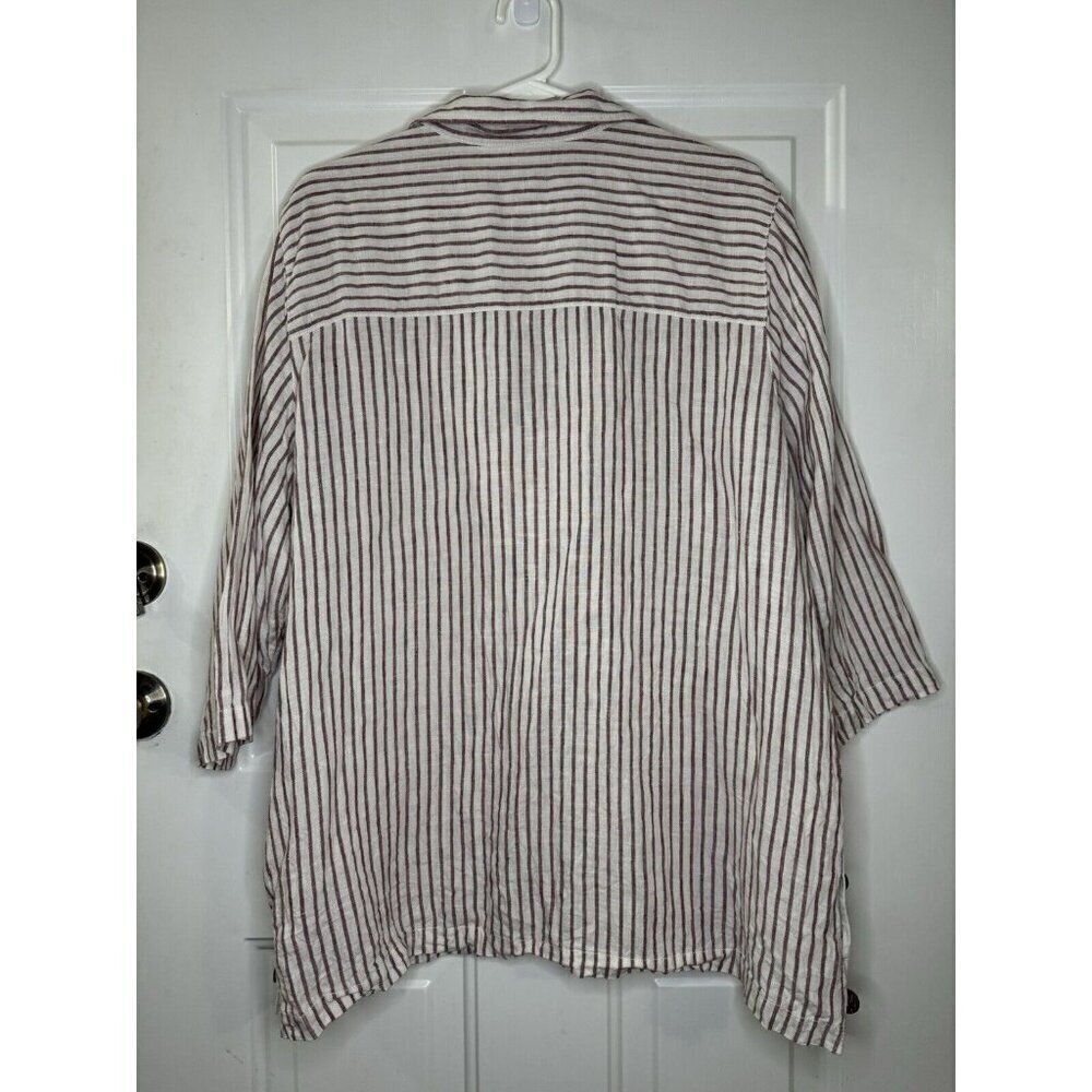 TAHARI Tunic Top Red Stripe Linen Lagenlook Popover Vneck Travel Vacation 1X - Picture 2 of 8